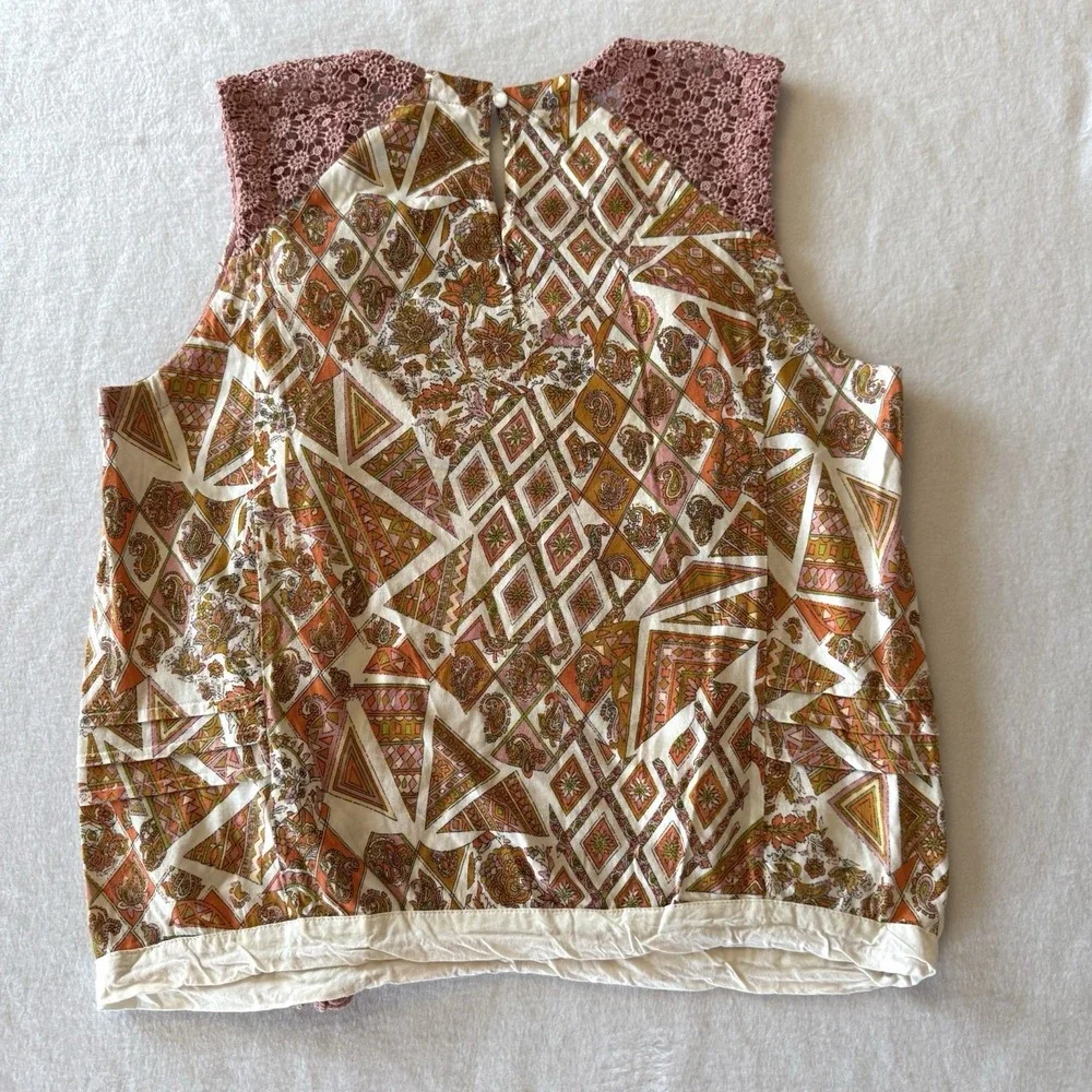 TINY Anthropologie Sleeveless Embroidered Floral Tie Top Tank Boho Womens Small - Picture 11 of 12